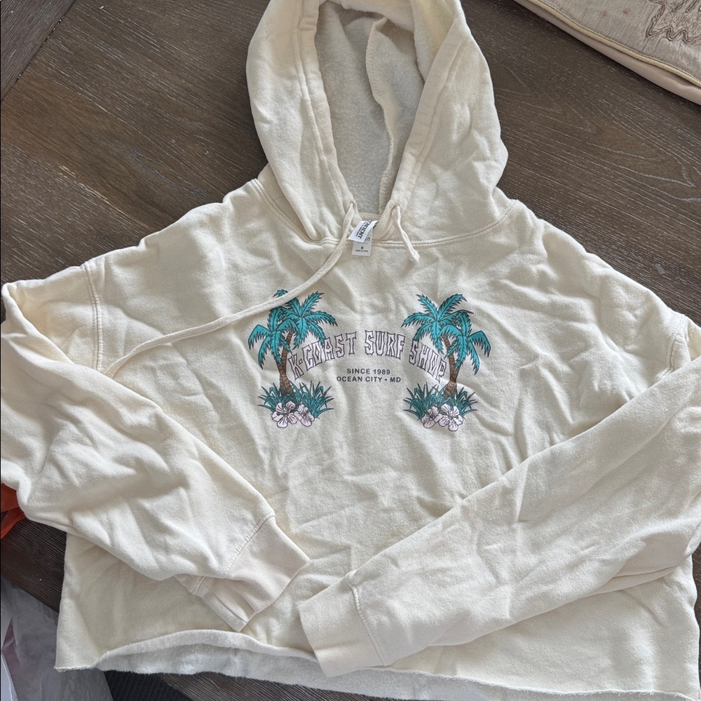 Cream Hoodie with Palm Tree Design